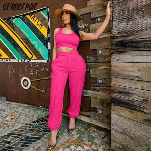 Sweatsuit 2 Two Piece Set Women Outfits Sportwear Fitness Elastic Tank Top Wide Leg Pant Matching Set Tracksuit Female 2021