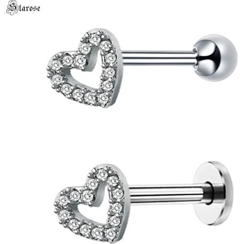 Starose 1pc 1.0x6mm Crystal Heart Labret Lip Ring Ear Piercing Oreja Nose Piercing Helix Piercing Tragus Earrings Nose Ring Stud
