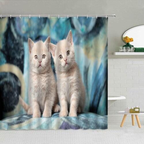 Cute Animal Cat Shower Curtains Funny Pet Dog Flowers Plant Polyester Fabric Bathroom Supplies Hanging Curtain Decor 3D Printing