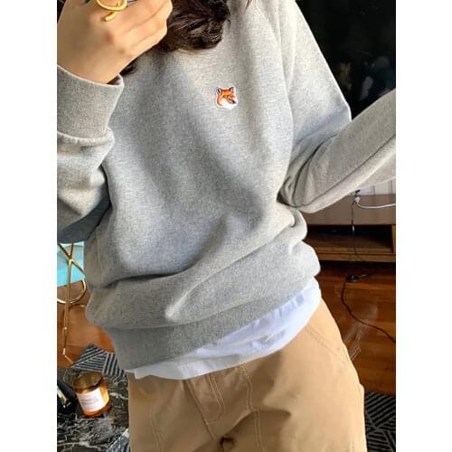 Rowling Chic Fox Head Embroidery Women Sweatshirts Winter Long Sleeve O Neck Cotton Pullover Casual Classic cozy Tops