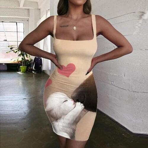 Giyu Brand Dog Dress Women Animal 3d Print Lovely Halter Sleeveless Painting Bodycon Dress Womens Clothing Summer Vintage