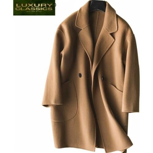 Jackets Wool Coats and Women 100% Natural Woolen Overcoat Spring Autumn Clothes 2021 Double Breasted Coat Outwear LWL1409