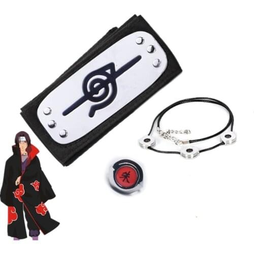 3pcs/set Anime Akatsuki Cosplay Headband Ring Necklace Kunai Accessories Itachi Deidara Ninja Character Props Women Men Gift Toy