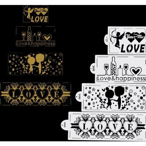 4pcs Valentine wedding Party cake Stencil lover cake decorating tools baking cookie stencil decorating tools