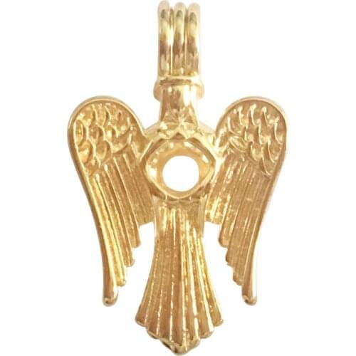 30*19mm Gold Angel Cage Pendant,Aromatherapy Locket Diffuser Necklace Volcanic Setting Lava Stone Ball Fine Jewelry