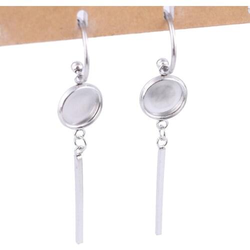 6pcs stainless steel post earring blank settings fit 12mm round cabochon base bezel trays with dangle charms diy accessories