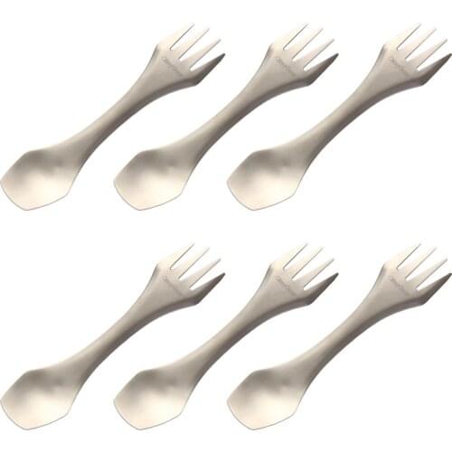 6PCS QingGear Titanium 3-in-1 Spoon Fork Knife Ultralight Spork Utensil Portable Tableware Flatware