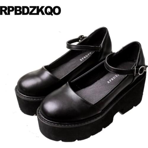 8cm strap casual high heels platform lolita shoes wedge round toe pumps 2019 japanese autumn ladies fashion sweet black cheap