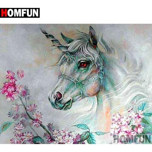 HOMFUN Full Square/Round Drill 5D DIY Diamond Painting "Horse and flower" 3D Diamond Embroidery Cross Stitch Home Decor A18827
