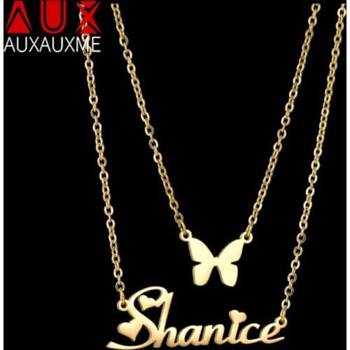 Auxauxme Customized Butterfly Name Necklace Stainless Steel Women Men Pedant Choker for Wedding Party Jewelry Gifts