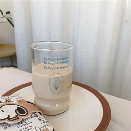 Vintage Hand Painted Flowers Glass Tea Cup High Temperature Resistant Glass Milk Juice Cup Coffee Mug Glass Cup Set