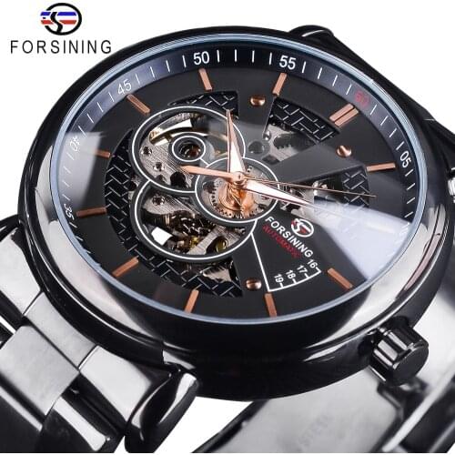 Forsining 2018 Racing Sport Watch Fashion Full Black Clock Stainless Steel Luminous Mens Automatic Watches Top Brand Luxury