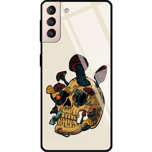Fungi Mushroom Skull Skeleton Goth Tempered Glass Case For Samsung Galaxy S21 Ultra Note 20 S8 S9 S10 Note 10 Plus S20 FE