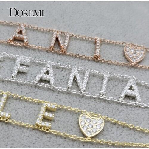 DOREMI 9MM Crystal Name Necklace Personalize Choker Custom Necklace Women Pendant Heart Necklace Name Letter Necklace