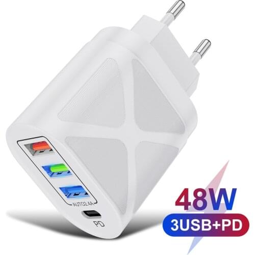 GTWIN 4 Port USB-C Charger 48W USB Fast Charging For iPhone 12 Pro Max Macbook Xiaomi PD Type C QC4.0 QC3.0 Fast Wall Chargers