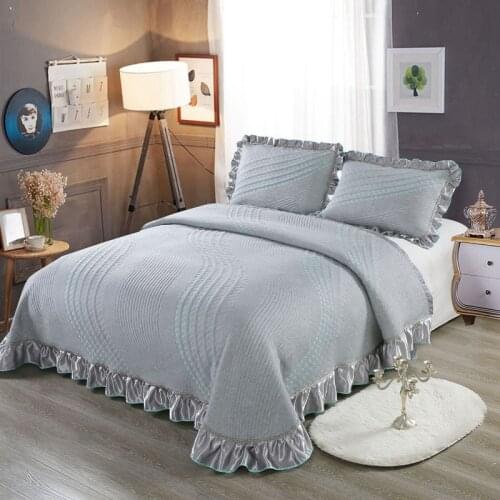 Cotton Silver Grey Bedspread Bed Cover set Luxury Bedding set Queen King size Mattress Cover colchas para cama couverture de lit