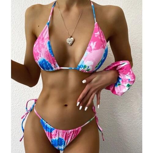 Tie dye Bikinis Set 2020 Sexy Micro Bikini Printed Swimwear Women Triangle Swimsuit female High cut Bathing Suit Thong Brazilian