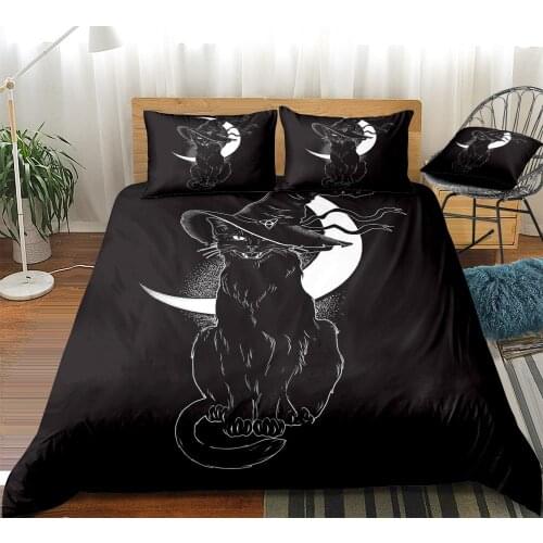 Black Cat Duvet Cover Set Moon Black Background Bedding Set Cool Cat Beds Set Animals Bedspread Home Textiles For Kids