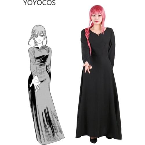 YOYOCOS Chainsaw Man Cosplay Costumes Makima Anime Clothes Long Black Dress Halloween Party Women Cosplay Girl Suit Uniform New