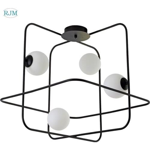 Nordic Style Creative White Glass Ceiling Lamp Iron Square Magic Bean Ceiling Light Cloakroom Master Bedroom Aisle LED Lamps