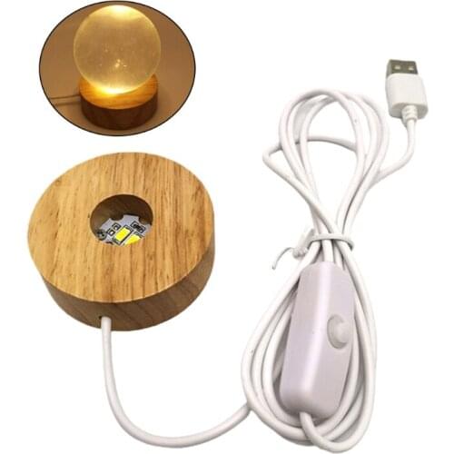 Round Wooden 3D Night Light Base Holder LED Display Stand for Crystals Glass Ball Illumination Lighting Accessories Handicraft
