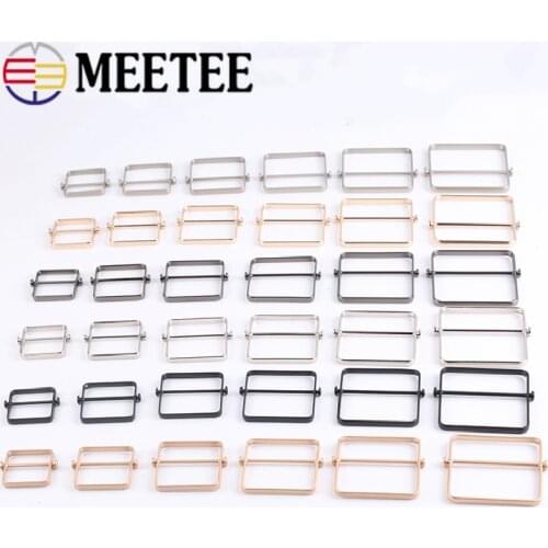 Meetee 20pcs 25-50mm Metal Tli-Glide Buckle Bags Strap Slider Clothing Adjustment Buckles DIY Webbing 8 Ring Button Accessories