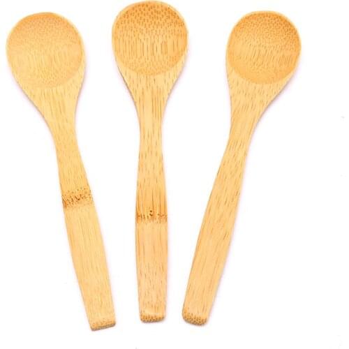 Mini Wooden Round Bamboo Spoon Soup Tea Coffee Salt Spoon Jam Scoop Kitchen Tool DIY Kitchen Cooking Utensil Tool Cutlery