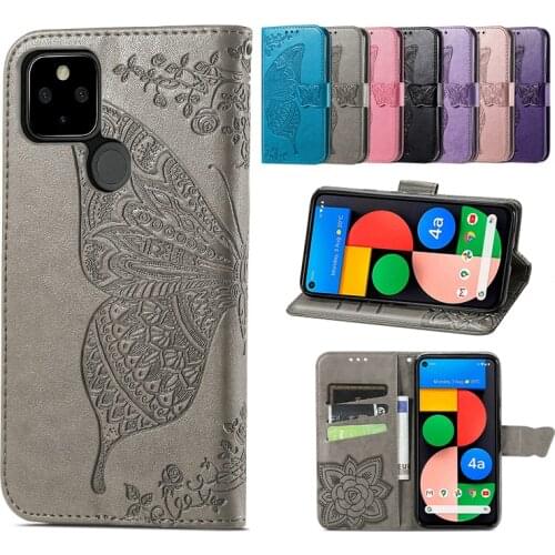 Fashion Cute Butterfly Embossed Leather Phone Case For Google Pixel 5 4 3A XL 4A Solid Color Luxury With Card Slot Bracket Cases