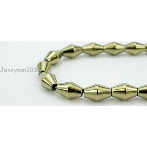 Natural Hematite Healing Gems Stones Bicone 8x12mm Beads Non Magnetic Metallic Pyrite Jewelry Making 16" 5 Strands/Pack
