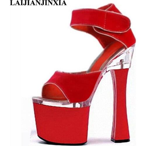 New Hot Red Party 18cm Square High Heel Dancing Sandals Open Toe Women Dress Summer Pole Dance Shoes