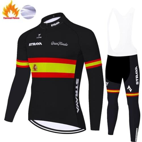 Spain Belgium winter cycling clothing strava Long Sleeve jersey Bike Pants men equipacion ciclismo invierno hombre Italy France