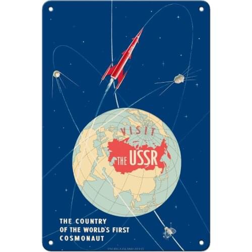 Island Art Visit The USSR The Country of The Worlds First Rocket - Vintage Travel 1963-8in x 12in Vintage Metal Tin Sign