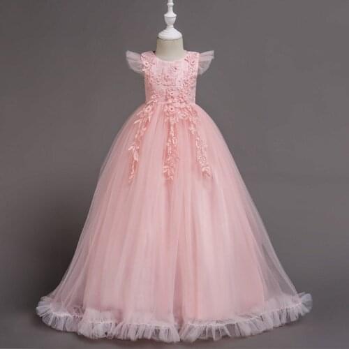 4-15 Year Kids Dress for Girls Wedding Tulle Flower Long Girl Dress Elegant Princess Party Pageant Formal Gown for Teen Children
