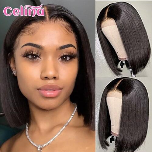 4X4 Lace Closure Bob Wig Straight Bob Human Hair Wigs Blunt Cut Bob Wig Brazilian Remy Lace Front Human Hair Wig For Black Women