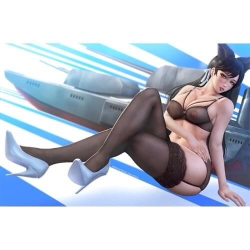 Print Anime Battleship and Cat Ears Sexy Girl Art Canvas Poster Custom 16x24 24x36 Inch Living Room Bedroom Home Wall Picture