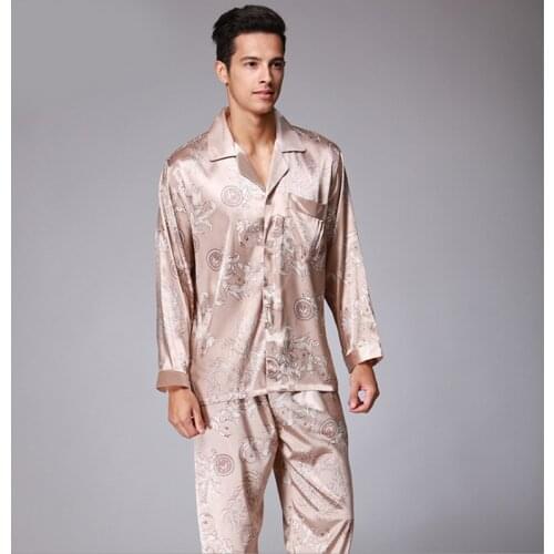 Cargon Printed Satin Men Pajamas Set Long Sleeve Autumn Homewear Silk Men Sleepwear Suit Casual Two-Piece Pyjamas Male L-XXL