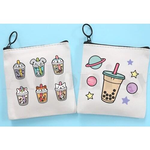 Bubble Milk Tea Boba Milk Tea Cute Small Square Bag Coin Purse Storage Small Bag Card Bag Key Bag Coin Clutch Bag Zipper Key Bag