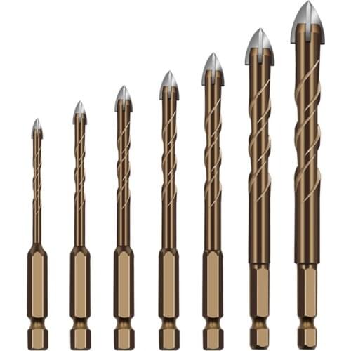 Extended Hexagonal Shank Spiral Groove Cross Ceramic Glass Drill Bit Tool