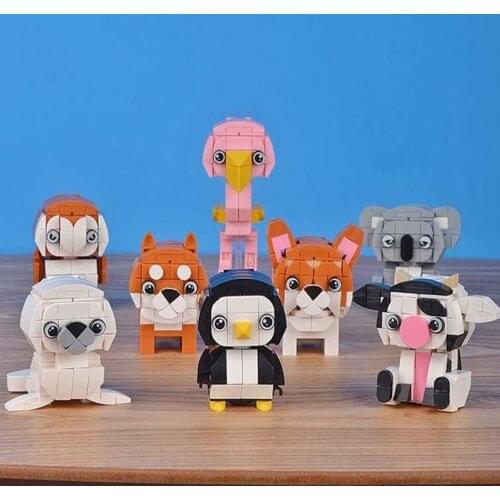 Assembling Cartoon Animal Model Dog Penguin Cow Koala Small Particles Building Blocks DIY Educational Toys for Children Gift