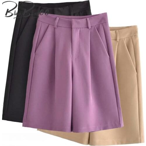 BlingBlingee Office Lady Suit Shorts Summer Fashion Folds Detail High Waist Women Casual Loose Shorts Solid Color Female Bottoms