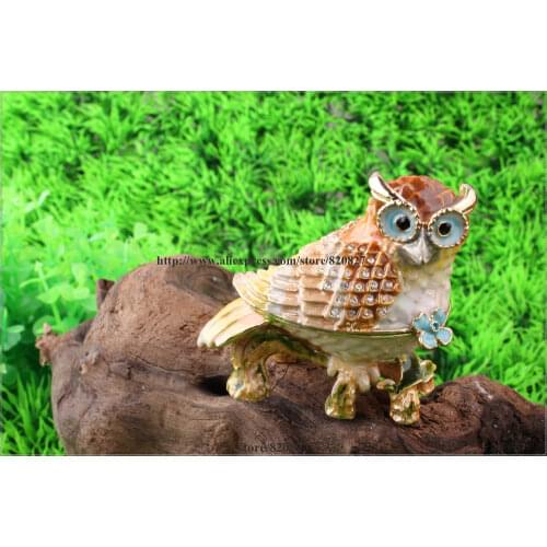 Owl on a Branch Trinket Box Barn Owl Figurine Keepsake Box Crystals Hinged Trinket Pill Box