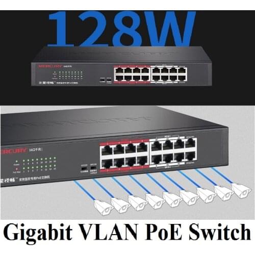 Steel 16 ports 14 PoE 128W Gigabit VLAN Switch PoE Switch for Camera AP, over-distance 260meters Desktop Ethernet Network Switch
