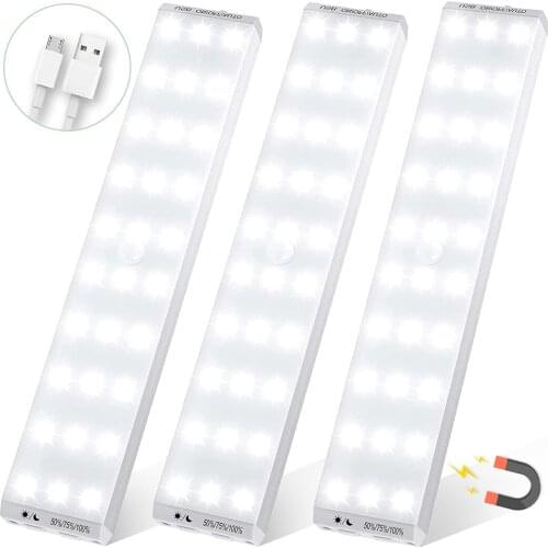 LED Motion Sensor Light Cupboard Night Light USB Rechargeable Wall Light 30 LEDs Magnetic Strip Stick-On Wardrobe Closet Lamp
