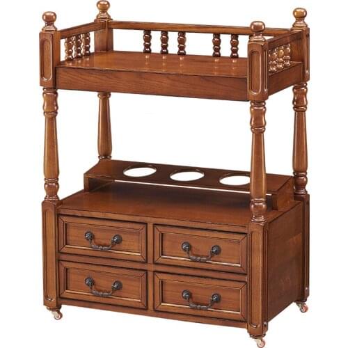 American-Style Solid Wood Villa Mobile Catering Cart Cart Country Classical Dining Cart Kitchen Storage Cart