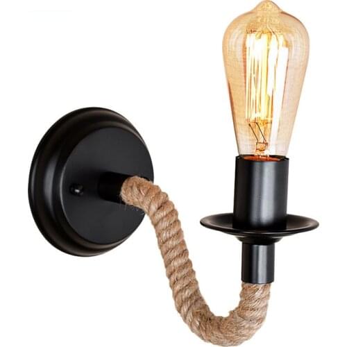 Vintage Hemp Rope Wall Lamp Indoor Corridor Retro Iron Wall Lights Industrial Wall Sconce Bedside Lamp Loft Decor Bedroom Light