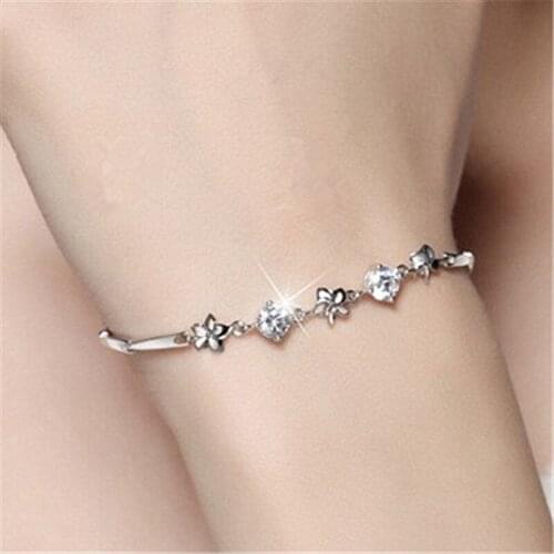Bright CZ Clover Girl Accessories Bracelet Female Trendy 925 Sterling Silver Bracelet For Women Jewelry Princess Birthday Gift