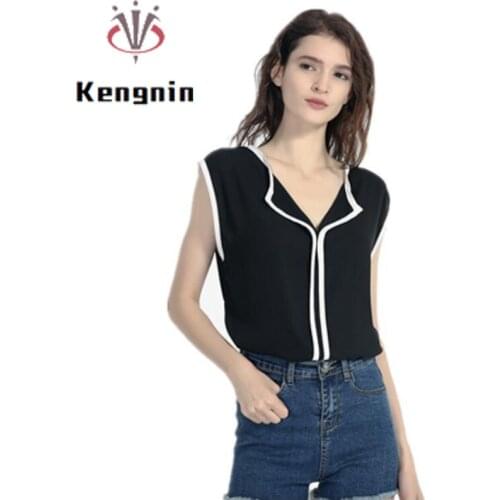 New 2021 Summer Korean Chic Loose Womens Shirts Chiffon Sexy Sleeveless Ladies Tops V-Neck Female Elegant Pullovers KN168