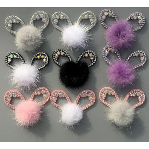 10pcs Diamond Ball Plush Diy Handmade Hair Accessories Diamond Cat Ears Rabbit Ears Accessories Hair Clips