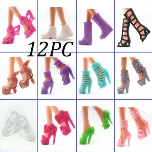 12pairs/set Fashion Doll Shoes For Barbie Doll Sandals 1/6 Doll Shoes Boots For Barbie Dolls Outfit Dress With Lots of Designs