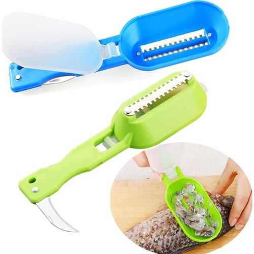 2 In 1 Fish Clean Scales Fish Skin Brush Shaver Remover Cleaner with Cover Fish Knife Scaler Kitchen Cooking Tools